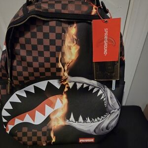 Sprayground Men’s Black & Brown Shark Fire Checkerboard Backpack